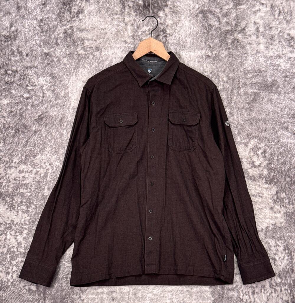 Kuhl Descendr Flannel Shirt Large Mens Brown Lightweight Long Sleeve Button Down
